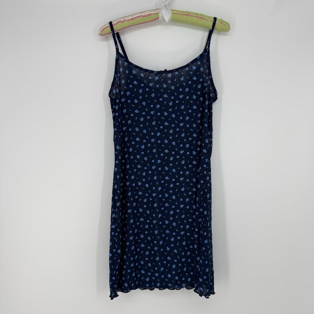 Victoria's Secret Navy Floral Pointelle Slip Dress Chemise M Coquette Fairy